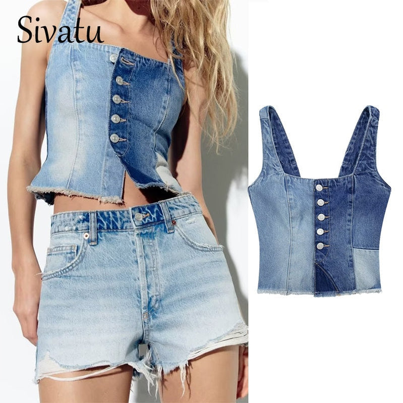 Traf Women's Corset Crop Top Y2k Streetwear Summer Women's Clothing - Vitage Denim Croo Top Women Vest 2023 Style 4