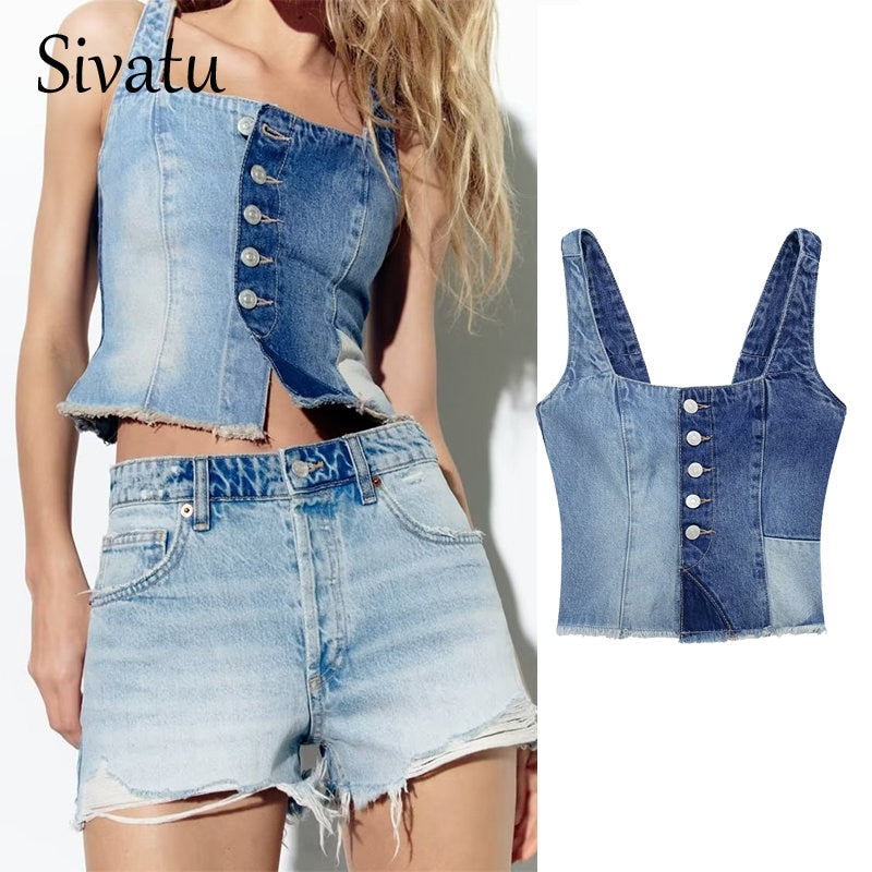 Traf Women's Corset Crop Top Y2k Streetwear Summer Women's Clothing - Vitage Denim Croo Top Women Vest 2023 Style 4