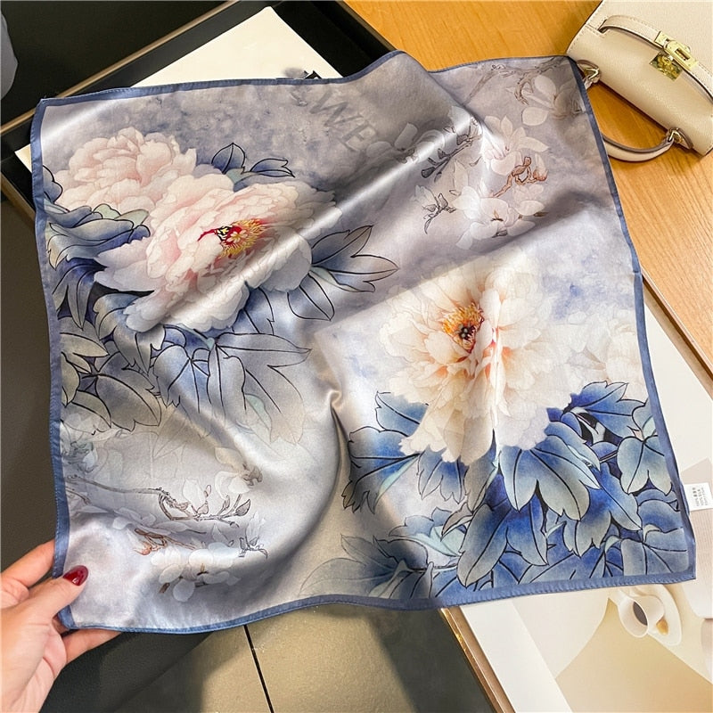 Classice 100% Silk Square Scarf Women Print Stripe Hair Band Wrist Foulard England Style Neckerchief Bandana Echarpe FZ221-1