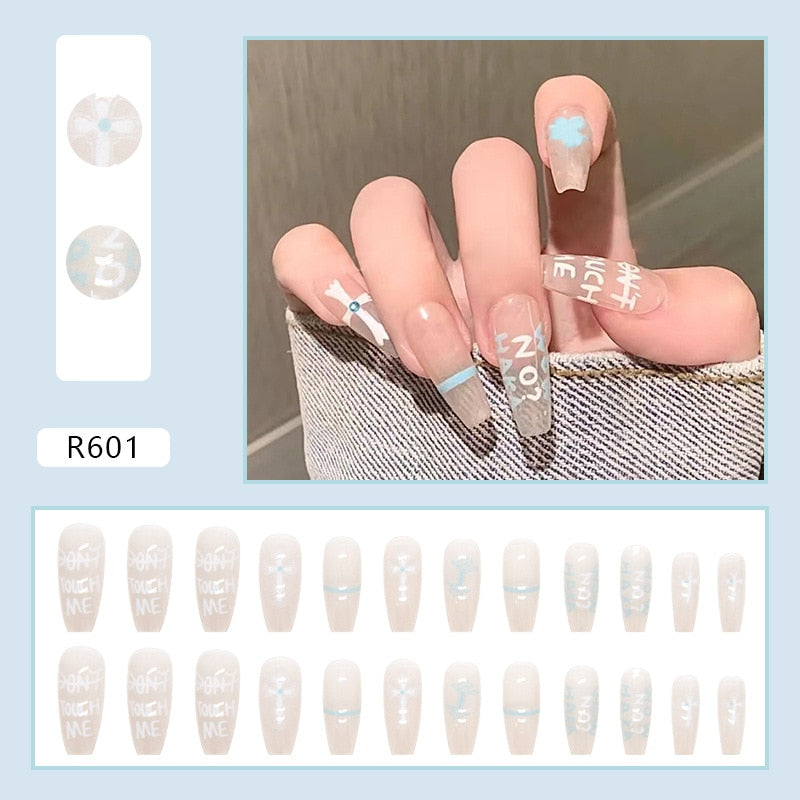 24Pcs/Box Sweet Short Round/Square Head False Nail Art Full Cover Detachable Artificial Fake Nails Ballerina Press on Nails Tips R601