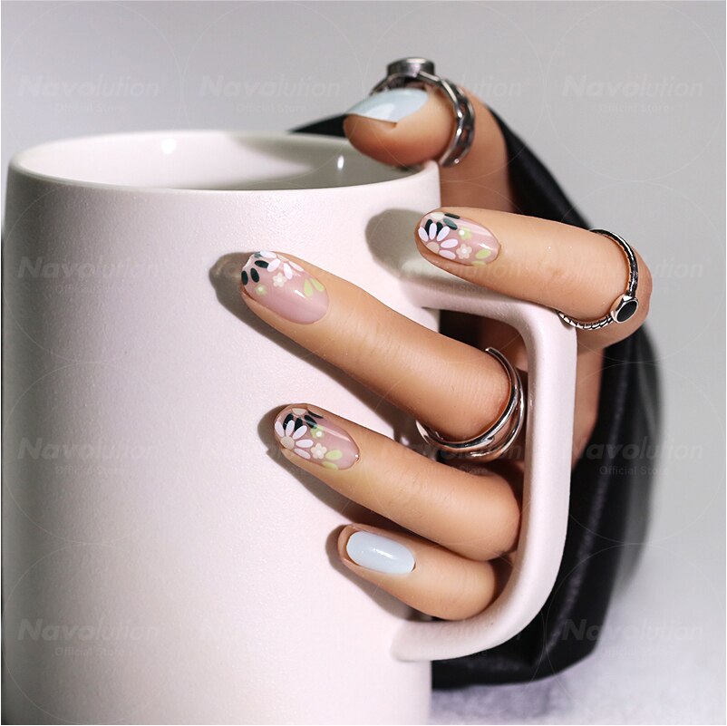 Navolution 24Pcs/Set DIY Manicure Wearable Fake Nails press on Detachable Finished Fingernails Ballet Square Head Almond Short