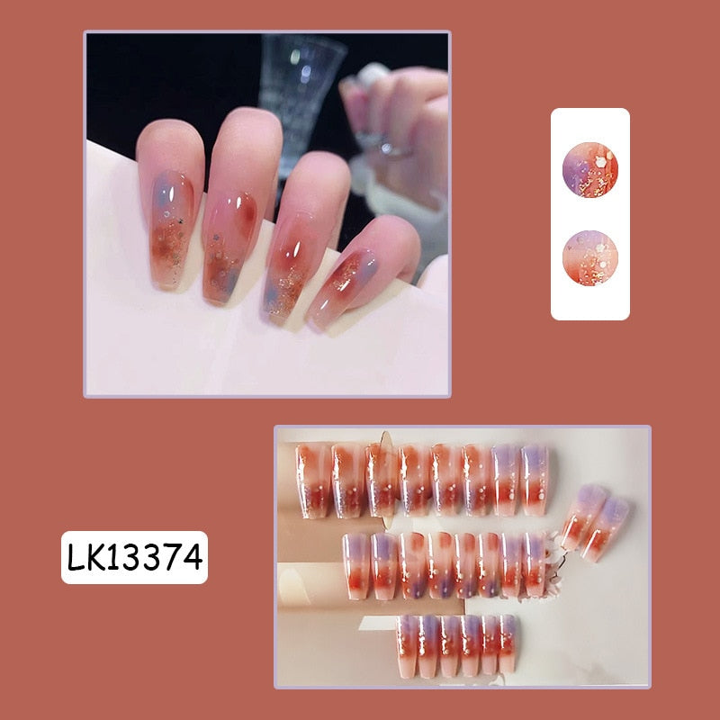 Y2k Fake Black Nail Long Ballet Reusable Adhesive Acrylic Press on set Nails Dark Acrylic Artificial False Nails Arts Tips 24pcs