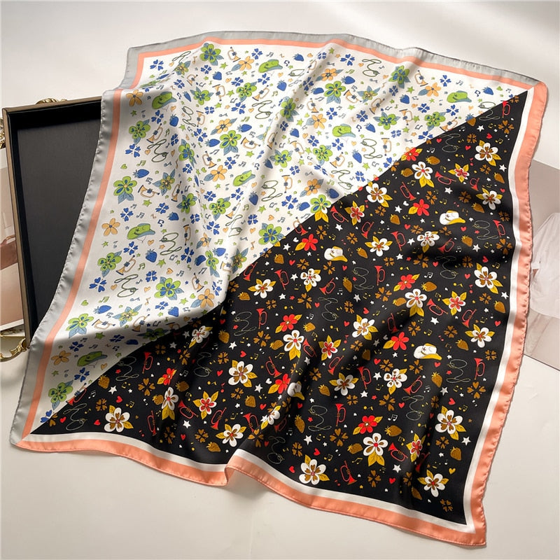 Fashion Wraps Satin Hijab Luxury Square Scarf for Women Hair Bands Ribbon Headband Silk Shawl Neckerchief Female Bandana FJ713-6