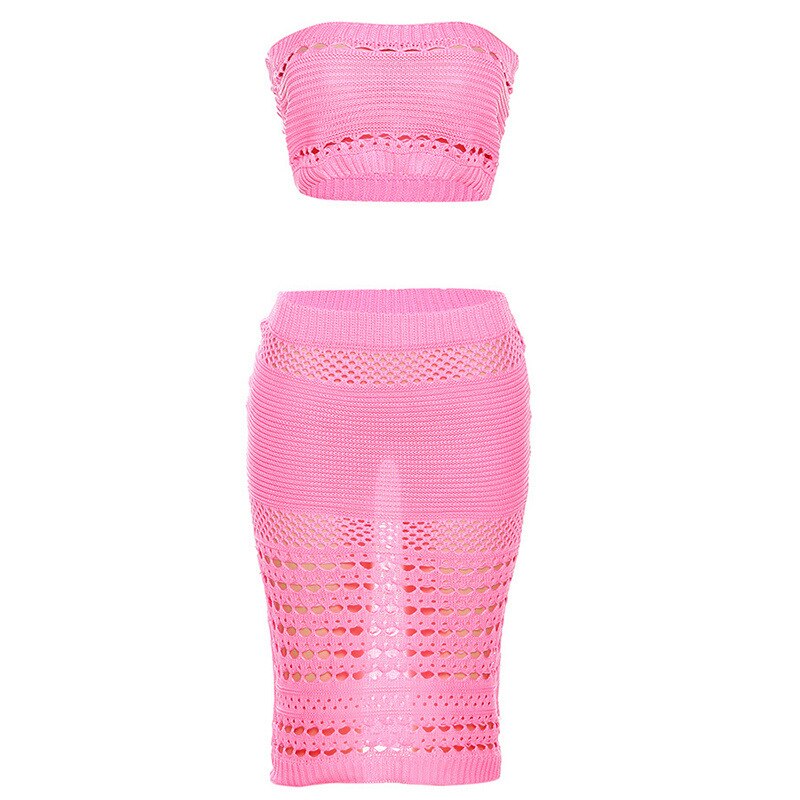 Europe station new 2023 Amazon summer European and American Women's knitted tube top slim sexy long skirt suit