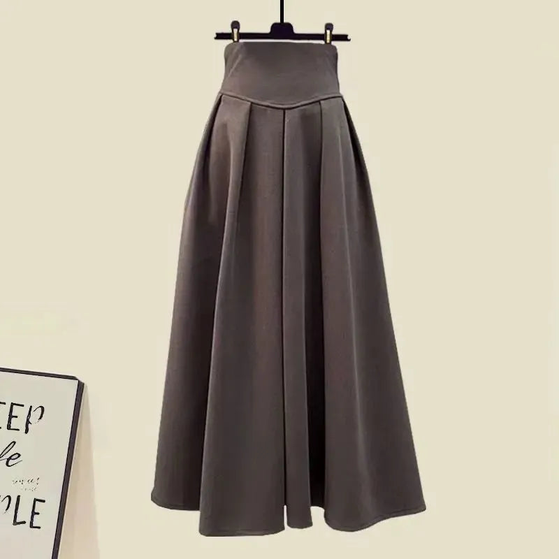 Spring Autumn in Matching Sets Women's Fashion Slim Bow Sweater+High Waist Skirt Two-piece Set Korean Chic Dress Suit Coffee Skirt
