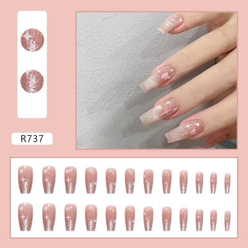 Y2k Fake Black Nail Long Ballet Reusable Adhesive Acrylic Press on set Nails Dark Acrylic Artificial False Nails Arts Tips 24pcs