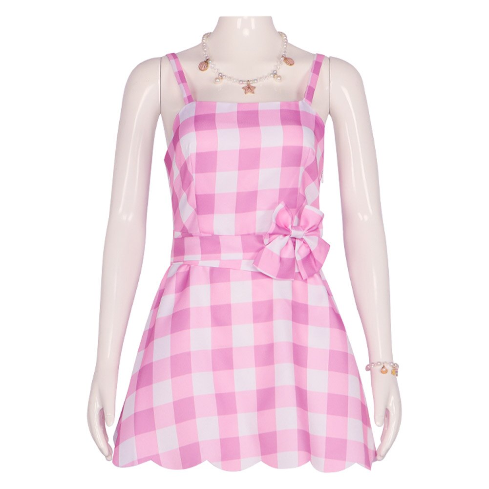 Margot Cosplay Pink Plaid Dress Up Hat Women Costume Movie Roleplay Fantasia Halloween Party Clothes For Disguise