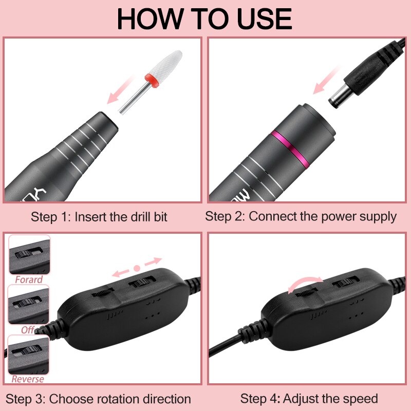 Electric Nail Drill 30000RPM Professional Electric Nail File Kit for Acrylic Gel Nails Manicure Pedicure Home Use