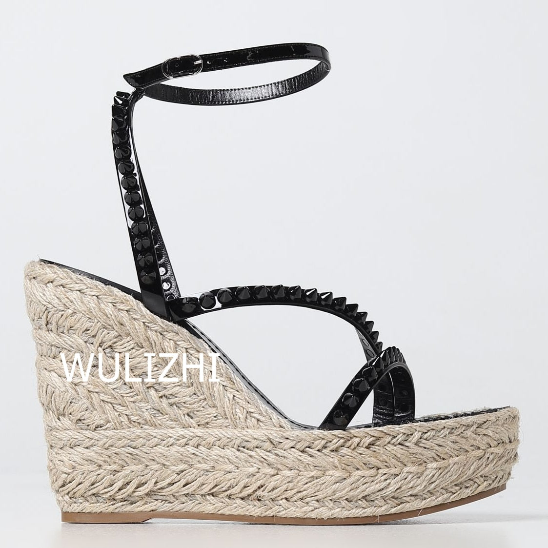 Women's Candy Color Rivet Design Wedge Sandals Summer Casual Open Slingback Platform Pink Yellow Sandals Cross Wrap Buckle Shoes as picture 5