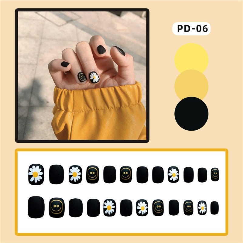24pcs Lemon Short Wear Tips Nail False Patch Press on Nails Supplies for Professionals Artifical Fake Nails Faux Ongles Uñas