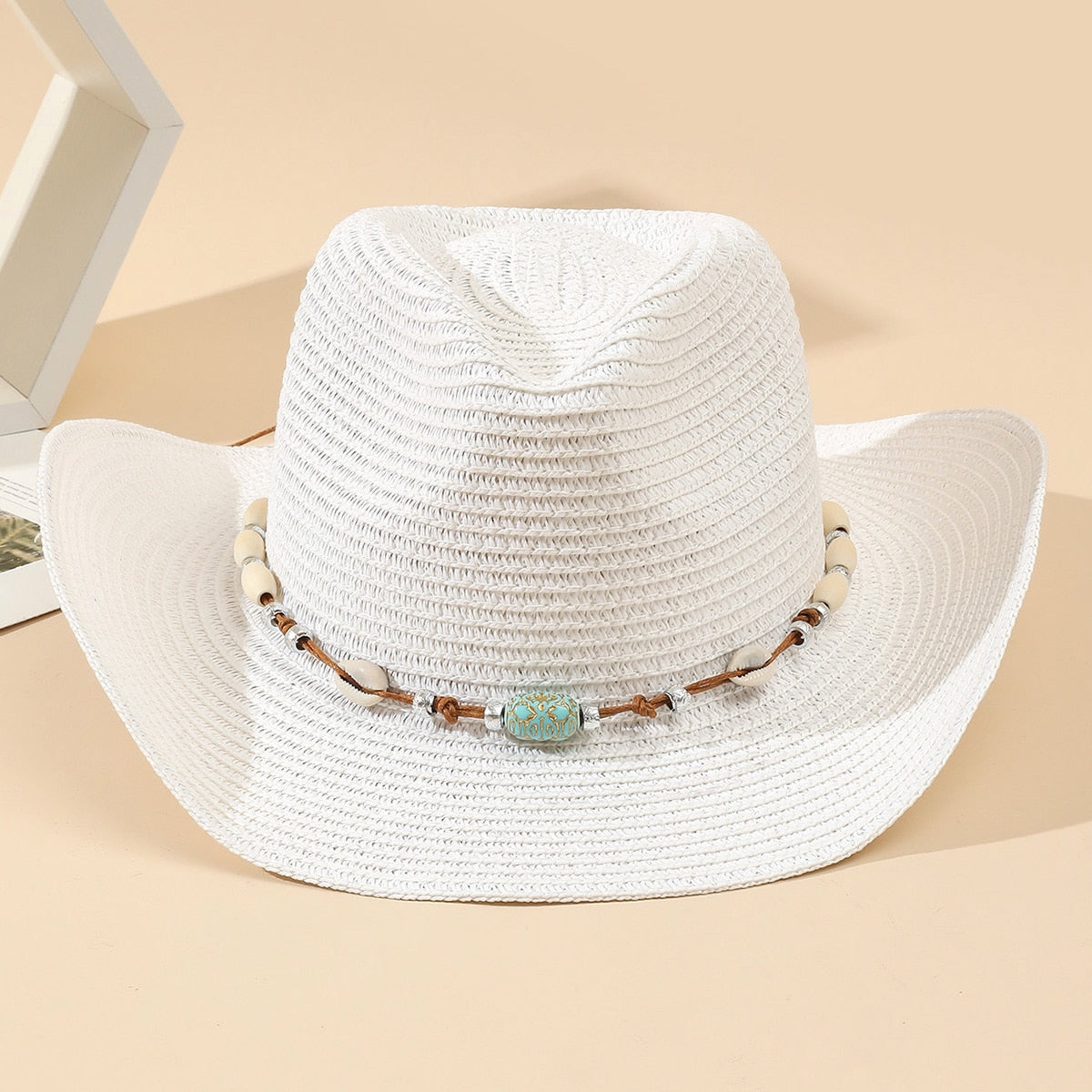 Women Pink Tassel Cowboy Hat Floppy Beach Hats Summer Straw Hats Ladies UV Protection Hat Panama Sun Hat white 2