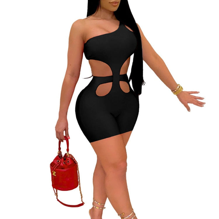 Znaiml 2023 One Shoulder Piece Rompers Playsuit Outfits Overalls for Women Clothing Summer Short Jumpsuit Monos Sexy Mujer Black Spain