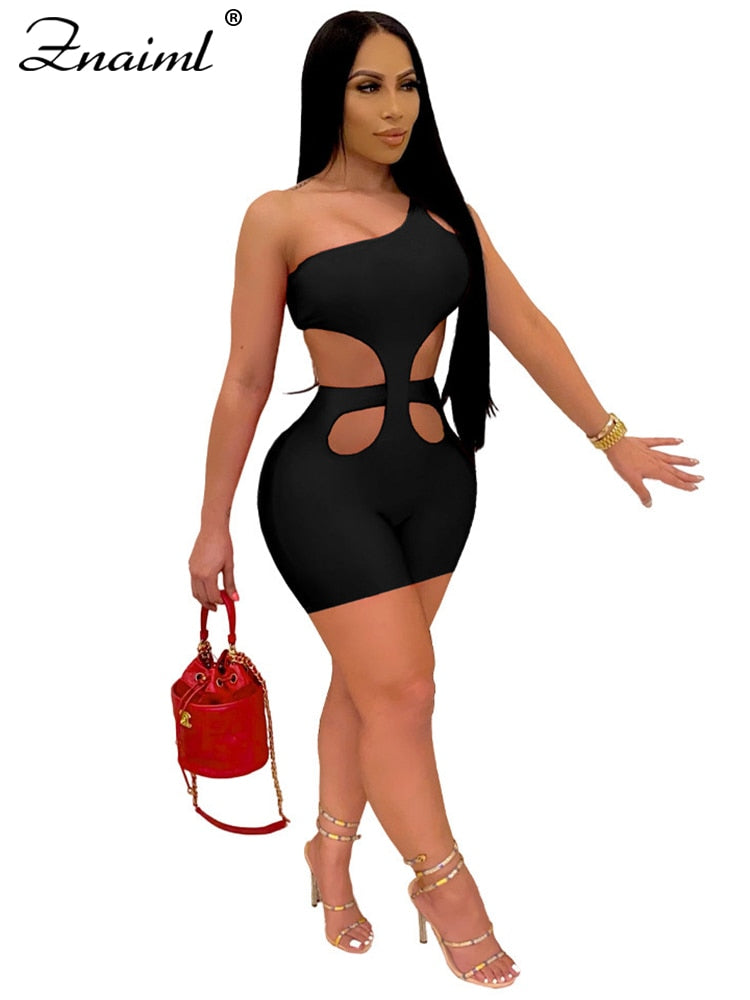 Znaiml 2023 One Shoulder Piece Rompers Playsuit Outfits Overalls for Women Clothing Summer Short Jumpsuit Monos Sexy Mujer Black Spain
