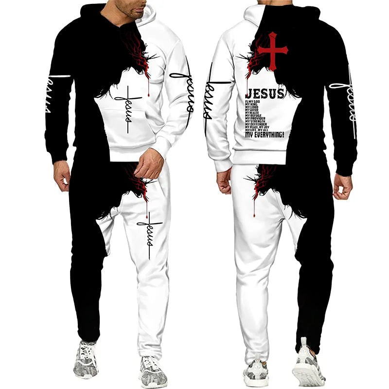 Autumn Winter Fashion Men Women Long Sleeve Lion 3d Printed JESUS Hoodie Sweatshirt and Pants Casual Men's Clothing Tracksuit
