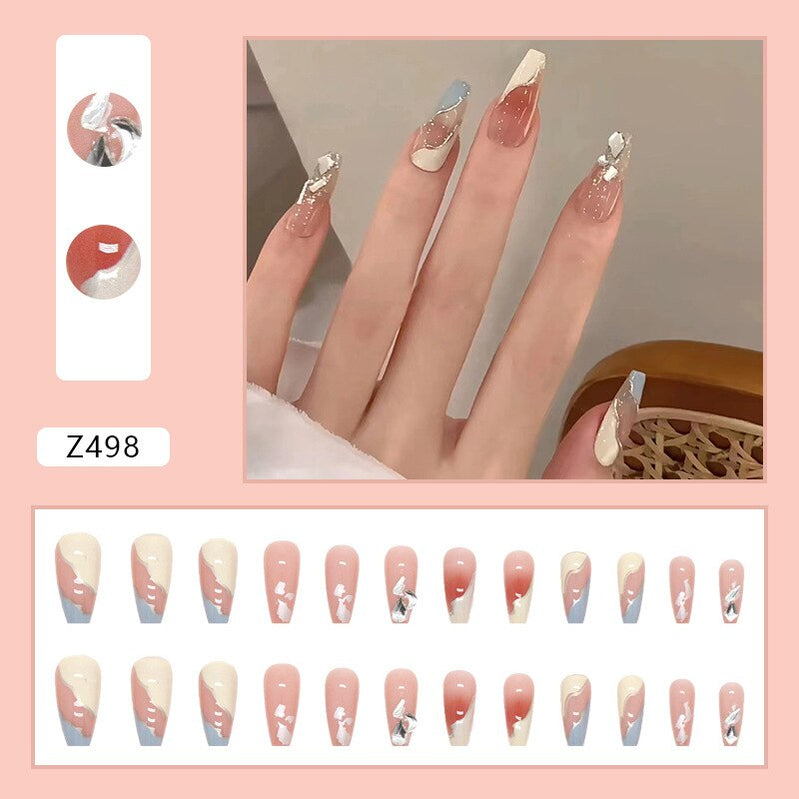 24Pcs/Box Sweet Short Round/Square Head False Nail Art Full Cover Detachable Artificial Fake Nails Ballerina Press on Nails Tips Z498