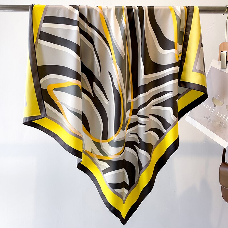 Fashion Print Printing Twill Silk Square Scarf for Women Hijab Muslim Headband Bandana Summer Shawl Beach Stoles Echarpe FN127-3