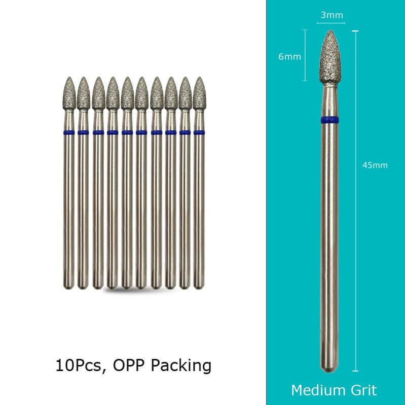 HYTOOS 10pcs/Set Nail Drill Bits Diamond Cutters for Manicure Cuticle Burr Milling Cutter for Pedicure Nails Accessories Tools G0306D-M(D)