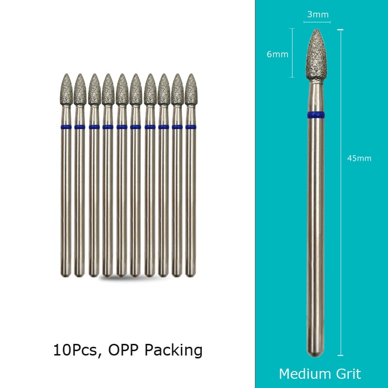 HYTOOS 10pcs/Set Nail Drill Bits Diamond Cutters for Manicure Cuticle Burr Milling Cutter for Pedicure Nails Accessories Tools G0306D-M(D)
