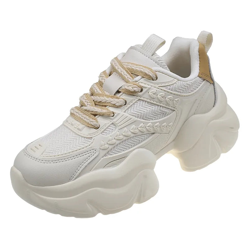 Women Sneakers Genuine leather Platform Sneakers Women Casual Shoes Chunky Sneaker 6CM Increase Designer Thick Sole Dad Shoes white