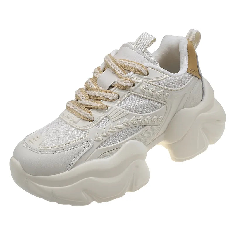 Women Sneakers Genuine leather Platform Sneakers Women Casual Shoes Chunky Sneaker 6CM Increase Designer Thick Sole Dad Shoes white