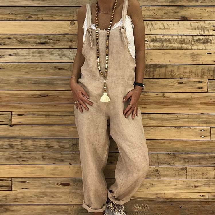 Women's jumpsuit 2023 Women Casual Hot Shot Onesie Spaghetti Strap Loose Romper Overalls Pocket Summer Fashion Jumpsuits Khaki