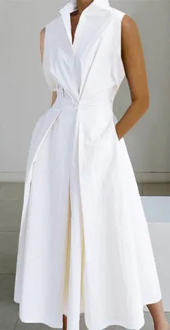 S-5XL Korean Fashion Long Sleeve Shirt Dress Chic Turndown Neck Ruched Maxi Dress Women Autumn Winter Clothes Streetwear Sleeveless-1