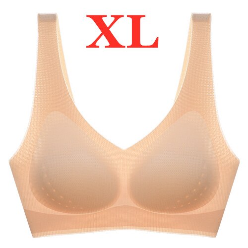 Youpin Women's Ice Silk Seamless Bra Ultra-thin No Steel Ring Breathable Antibacterial Gather One Piece Breathable Underwear Complexion XL