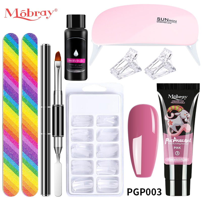 Mobray Poly Nail Gel Set Manicure Set Gel Cuticle Pusher Finger Extend Mold Nail Kit All For Quick Extension Manicure Set 9pcs-set-3