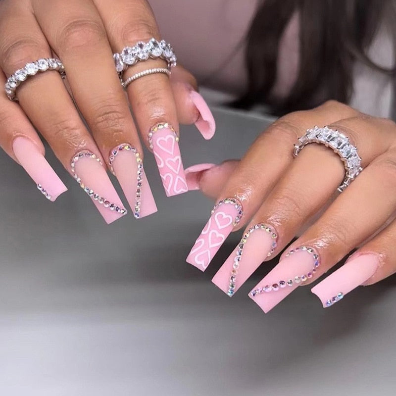 Sea Wave Carp Japanese Style Doodle False Nails Detachable Nude Pink Long Coffin Fake Nails with Glue Full Cover Press on Nails