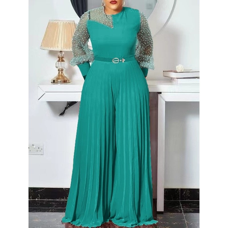 S-5xl Fall Outfits Women Pink Fashion Plus Size Jumpsuit Slim Pleated Long Sleeve Rompers Elegant Clothes Wholesale Dropshipping