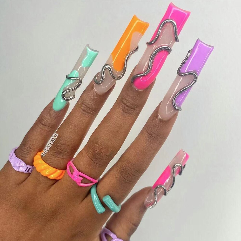 41Style Diamond Stiletto Coffin Long Nail Europe America Handwork Customization Cosplay Party Full Cover Fake Nails Woman Gift 28