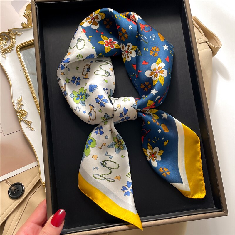 Fashion Wraps Satin Hijab Luxury Square Scarf for Women Hair Bands Ribbon Headband Silk Shawl Neckerchief Female Bandana FJ713-5