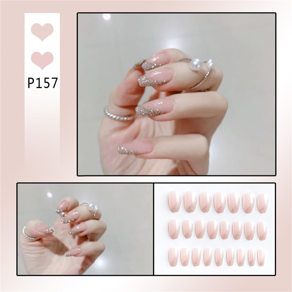 24Ps Childlike Fake Nails With Glue Cute Kawaii Personality Stick On Nails False Girls Short Press On Nail Art DIY Manicure Tool Nails With Glue P157