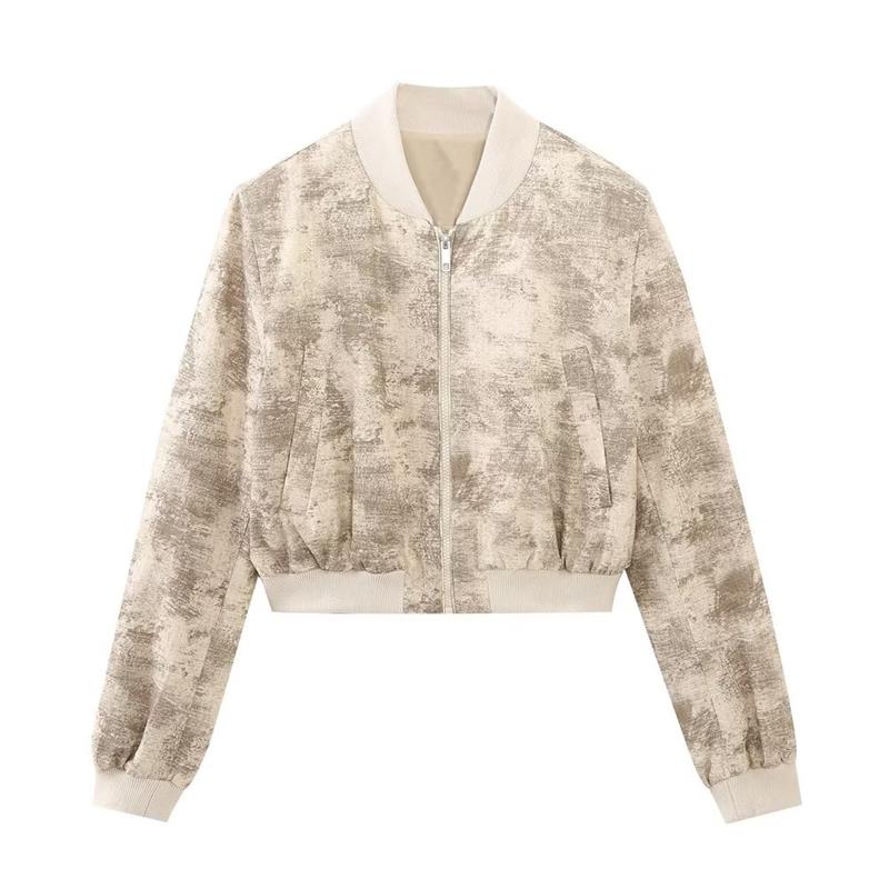 Women Spring Pilot Jackets Skirt Sets Fashion Print Long Sleeved Short Coats Pockets Elastic Waist Mini Skirts Outwear Jacket-1