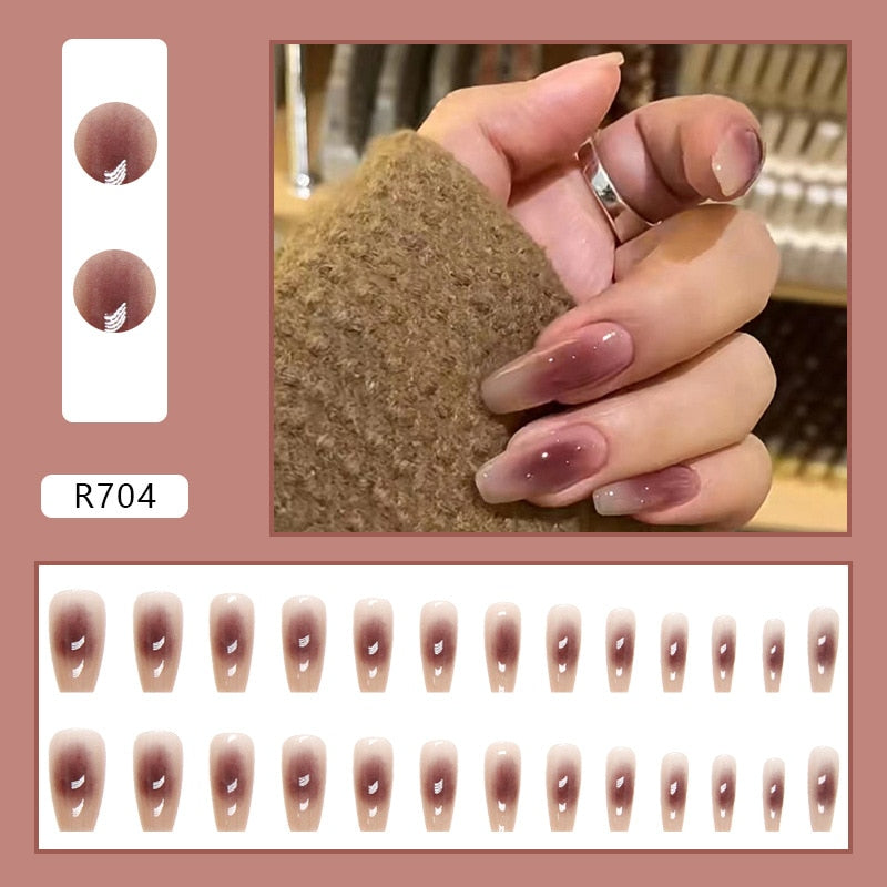 Y2k Fake Black Nail Long Ballet Reusable Adhesive Acrylic Press on set Nails Dark Acrylic Artificial False Nails Arts Tips 24pcs