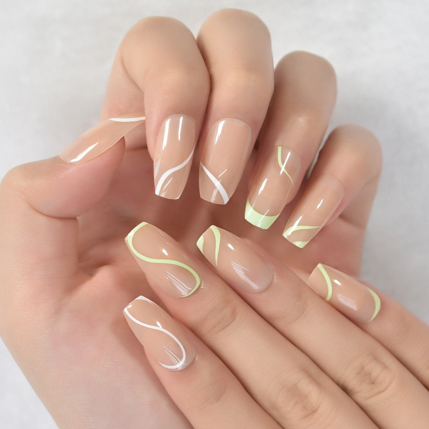 Glossy Gradient Rainbow Ombre French Press on Nails Almond Fake Nails Stiletto Oval Pointed Manicure False Nails Finger Tips