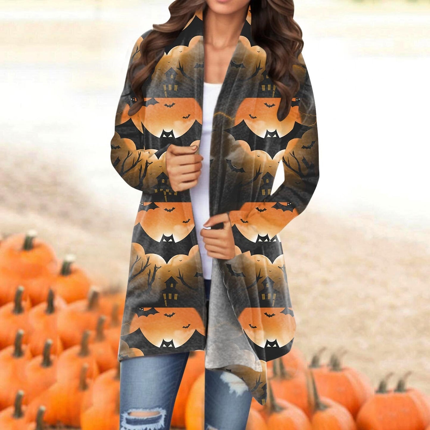 Casual Versatile Halloween Printed Thin Coat Cardigan New Basic Jackets For Women Fashion Woman Clothes Streetwear Ropa De Mujer