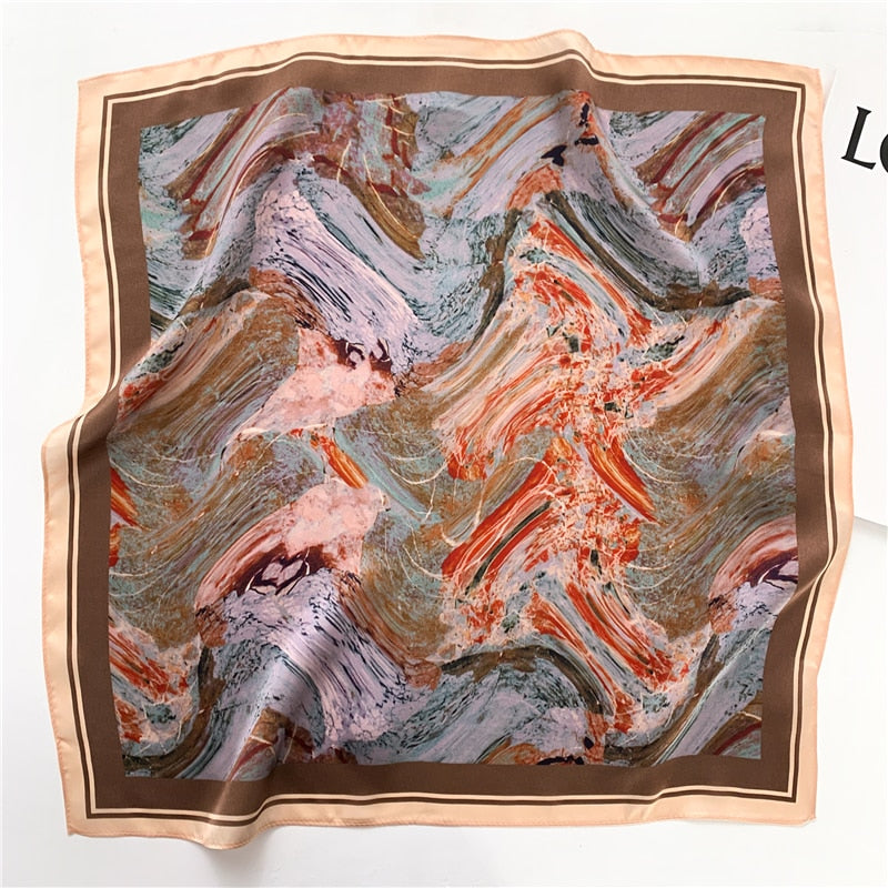 Fashion Designer Print 100% Natural Silk Square Scarves Women Hairband Neck Foulard Female Small Kerchief Bandana New FZ120-2 53cm real silk