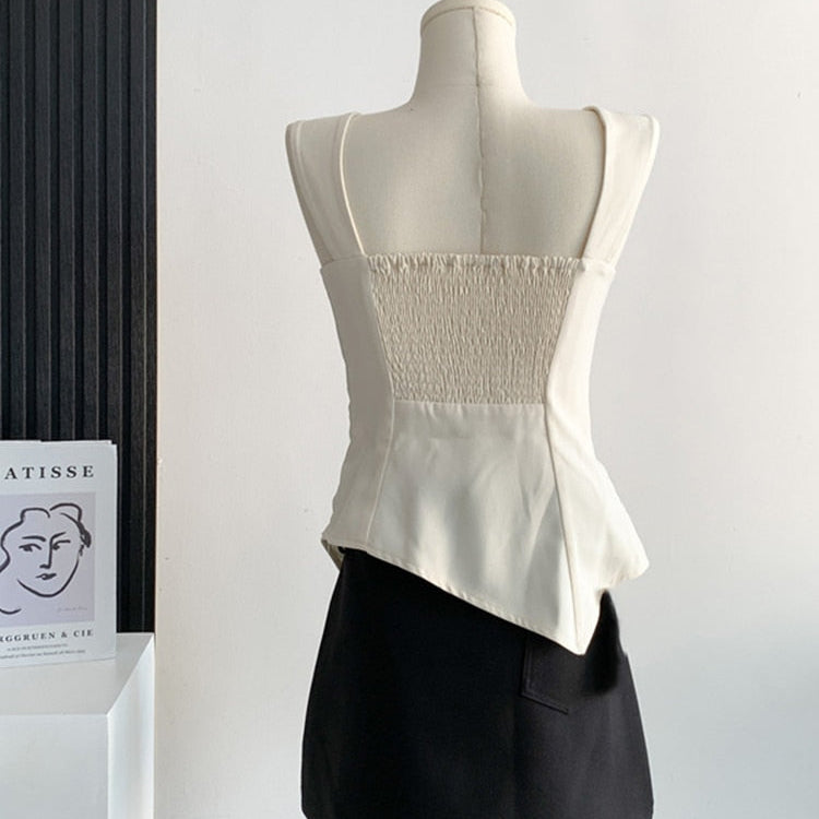 Vintage Lace Patchwork Tie Up Design Women Camisole 2023 Fashion New White Bow Tank Tops Hot Girls Asymmetrical Vest Clubwear