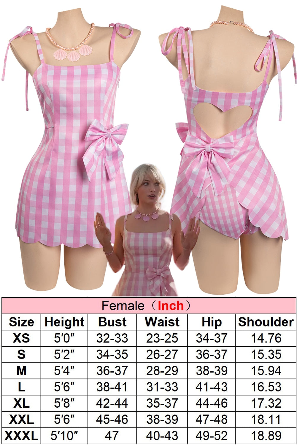 Margot Cosplay Kawaii Pink Plaid Dress Women Costume Movie Barbei Roleplay Fantasia Halloween Party Clothes For Disguise Style A