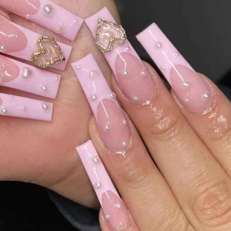 Fake Nails Heart Pattern Full Cover Fake Nails DIY Glue Press On Nails Nail Supplies For Professionals