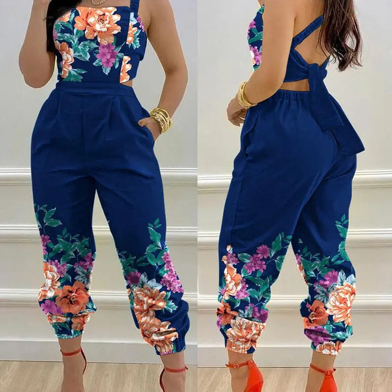 Summer Club Outfits For Women Jumpsuits For Mulheres Mono Manga Corta Mujer Bodycon Jumpsuit Sexy Holiday Outfits Bodysuit Blue print