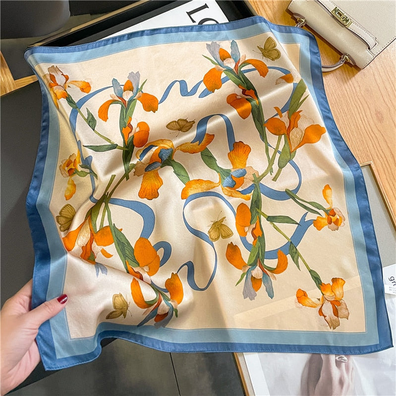 Classice 100% Silk Square Scarf Women Print Stripe Hair Band Wrist Foulard England Style Neckerchief Bandana Echarpe FZ194-1