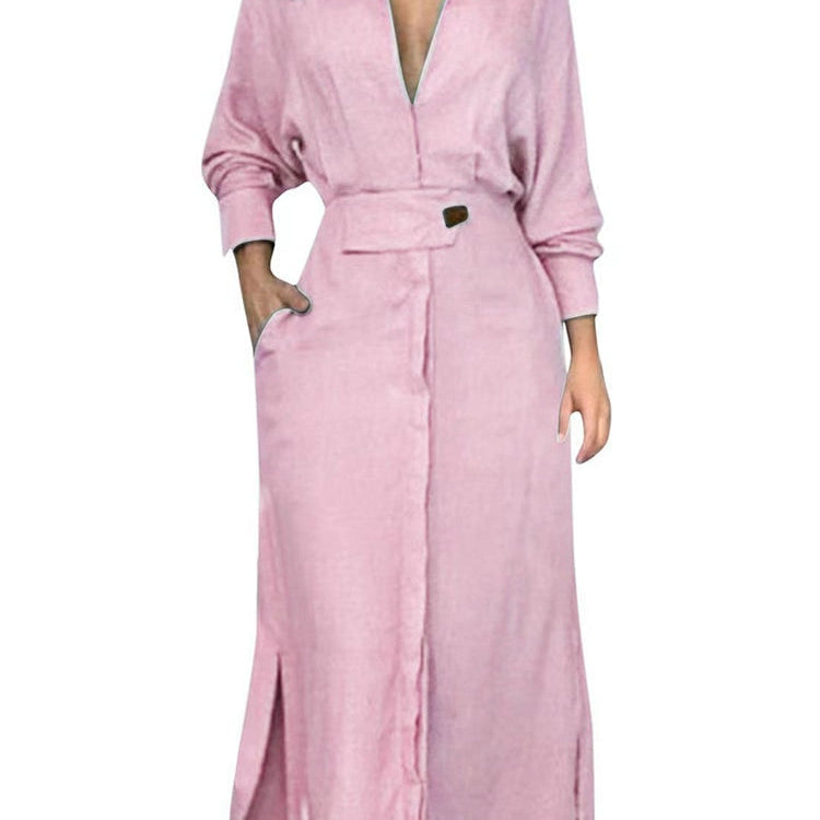 Fashion Dress for Women Luxury Elegant Solid Color Evening Dresses 2023 Party Slip Pockets Chic Promotion Long Sleeve Clothes