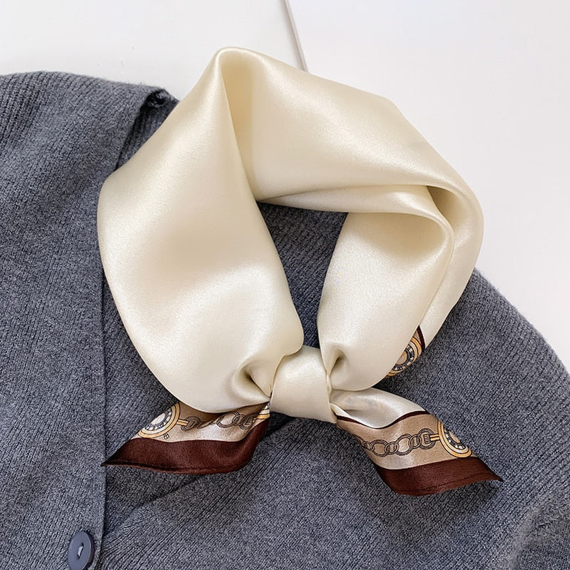 Fashion Designer Print 100% Natural Silk Square Scarves Women Hairband Neck Foulard Female Small Kerchief Bandana New FZ89-4 53cm real silk