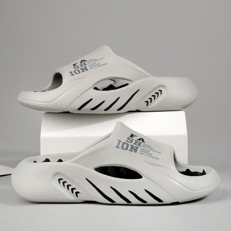 Summer Men Massage Slippers Sides Indoor Outdoor Sandals Beach Casual Shoes Soft Sole Slides Men Flip-flops Men's Sandals GRAY BLACK