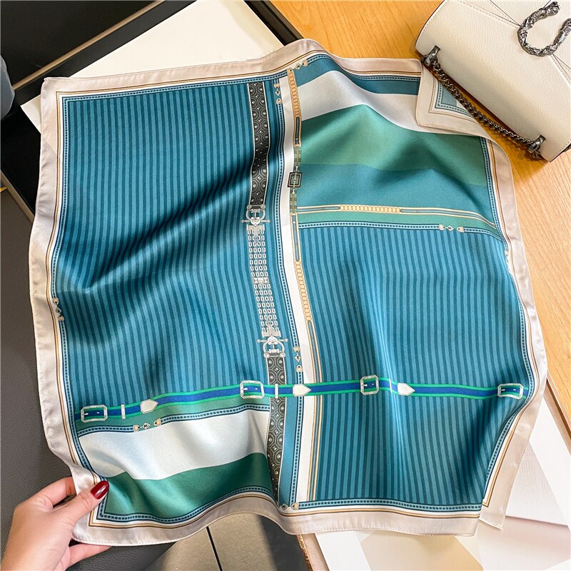 Classice 100% Silk Square Scarf Women Print Stripe Hair Band Wrist Foulard England Style Neckerchief Bandana Echarpe FZ225-2