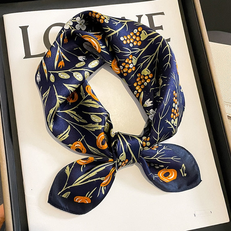 53cm Real Silk Nature Scarf Women Neckerchief Foulard Bandana Small Hairbands Fashion Floral Neck Ties for Office Lady New ZS-7 53x53cm