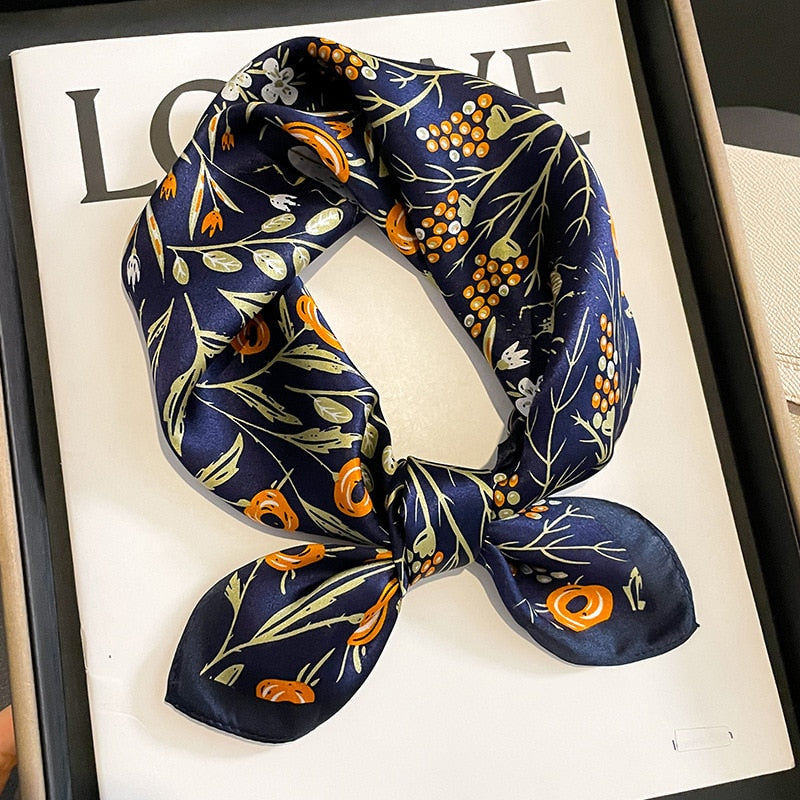 53cm Real Silk Nature Scarf Women Neckerchief Foulard Bandana Small Hairbands Fashion Floral Neck Ties for Office Lady New ZS-7 53x53cm
