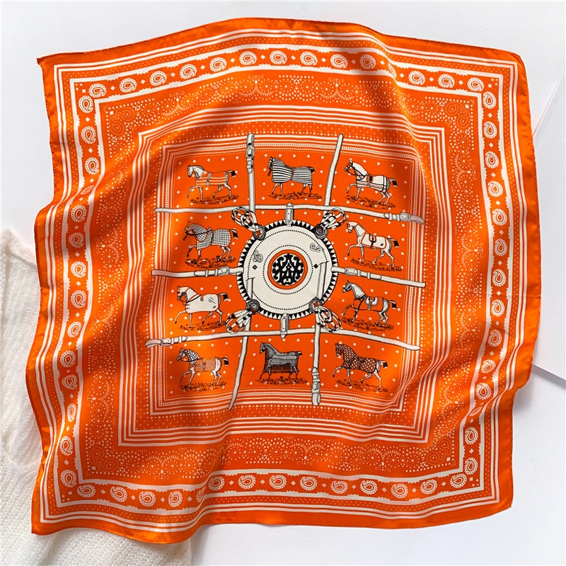 Fashion Designer Print 100% Natural Silk Square Scarves Women Hairband Neck Foulard Female Small Kerchief Bandana New FZ94-2 53cm real silk